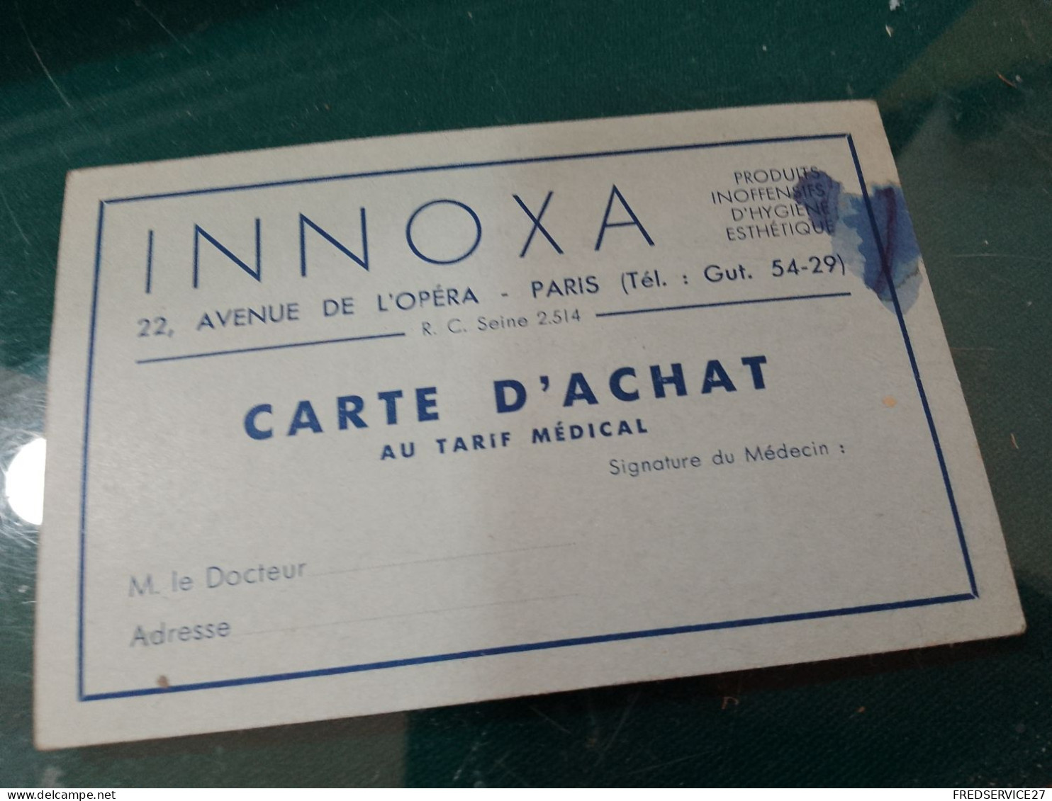 427 //    CARTE D'ACHAT AU TARIF MEDICAL / INNOXA PARIS  / PRODUITS INOFFENSIFS D'HYGIENE ESTHETIQUE - Autres & Non Classés