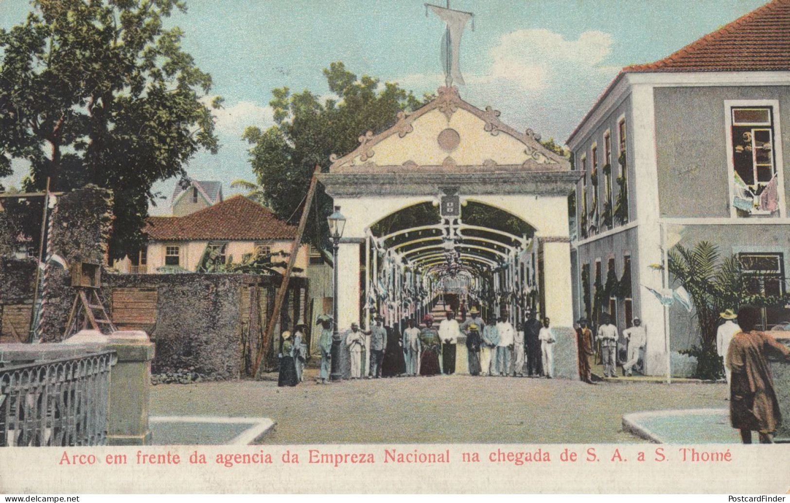 Sao Tome Guinea Arco Em Frente Empreza Nacional African Postcard - Sao Tome En Principe