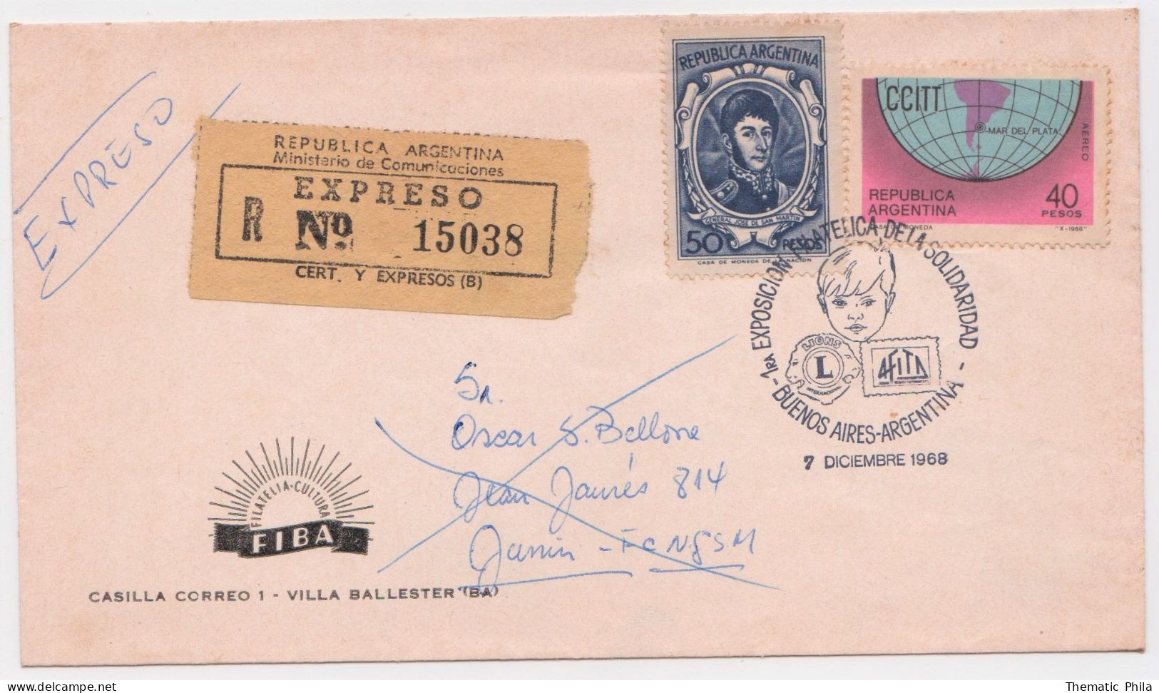 Argentina 1968 FDC Circulated Express Expo Solidaridad Postal Mark  Solidarity - Lettres & Documents