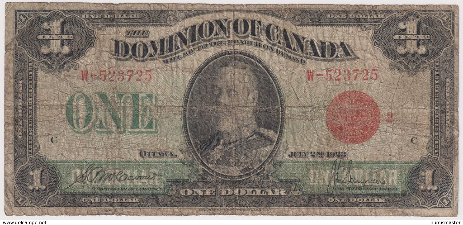 CANADA 1 DOLLAR 2.7.1923. RED SEAL - Canada