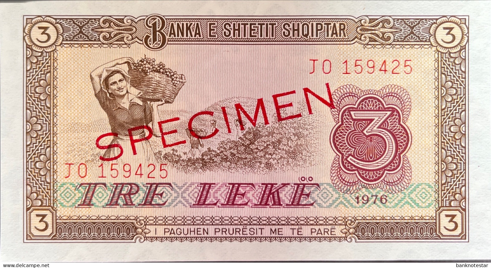 Albania 3 Leke, P-41s2 (1976) - UNC - SPECIMEN - Albanien