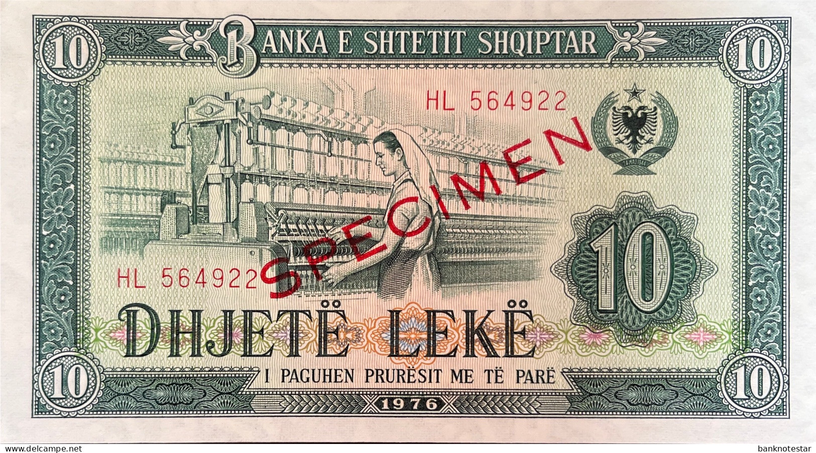 Albania 10 Leke, P-43s2 (1976) - UNC - SPECIMEN - Albanien