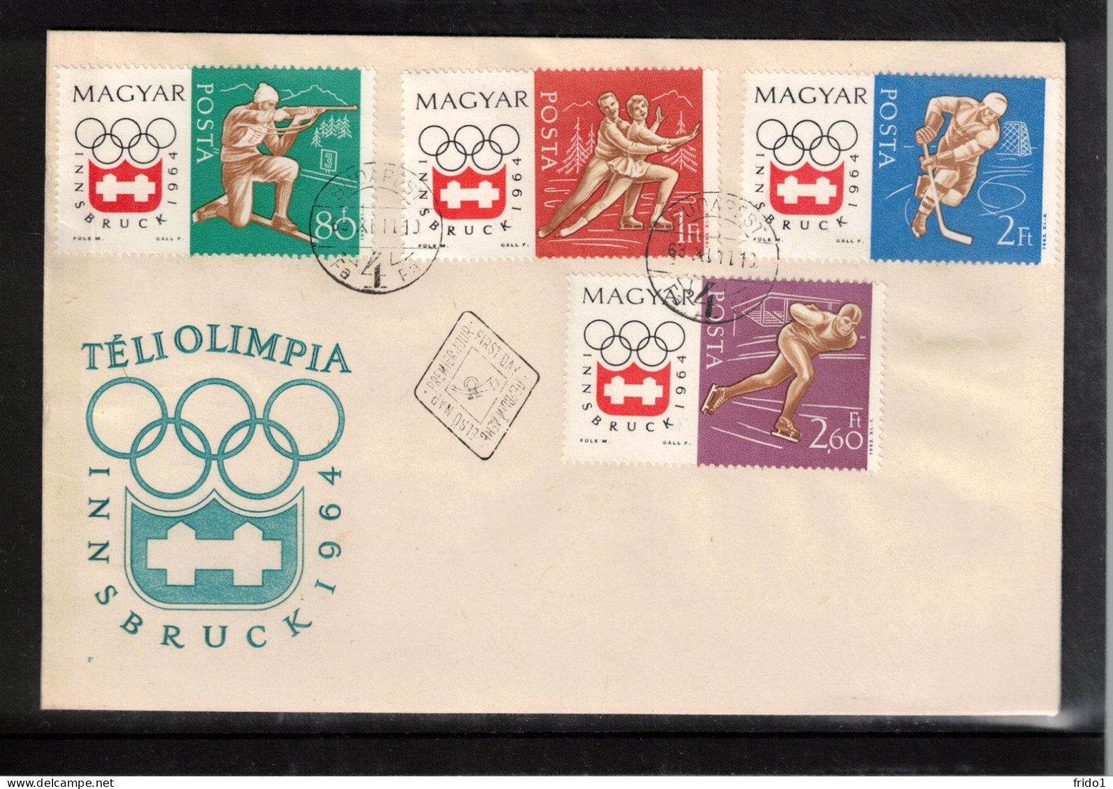 Hungary 1964 Olympic Games Innsbruck - Perforated Stamps Biathlon,Figure Skating,Ice Hockey,Speed Skating FDC - Inverno1964: Innsbruck