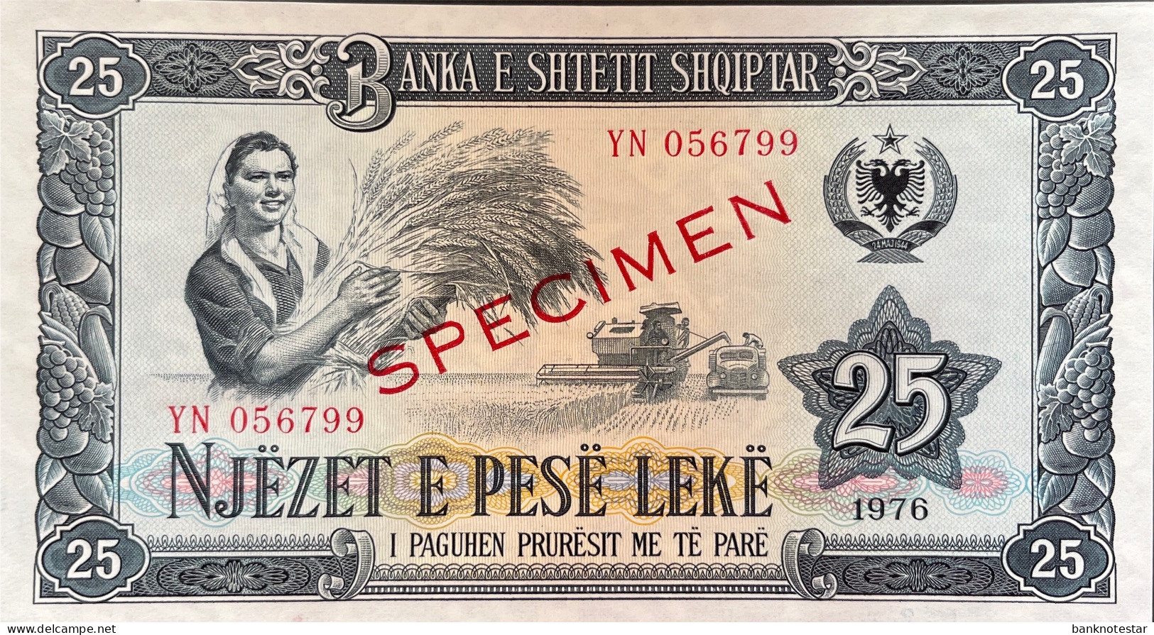 Albania 25 Leke, P-44s2 (1976) - UNC - SPECIMEN - Albania