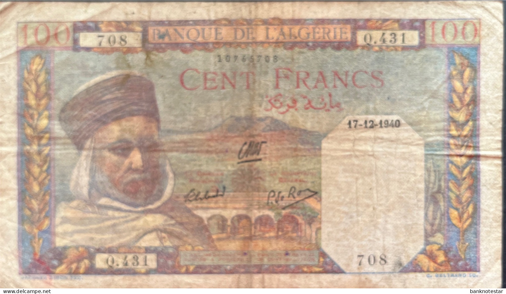 Algeria 100 Francs, P-85 (1940) - Very Good - Algeria