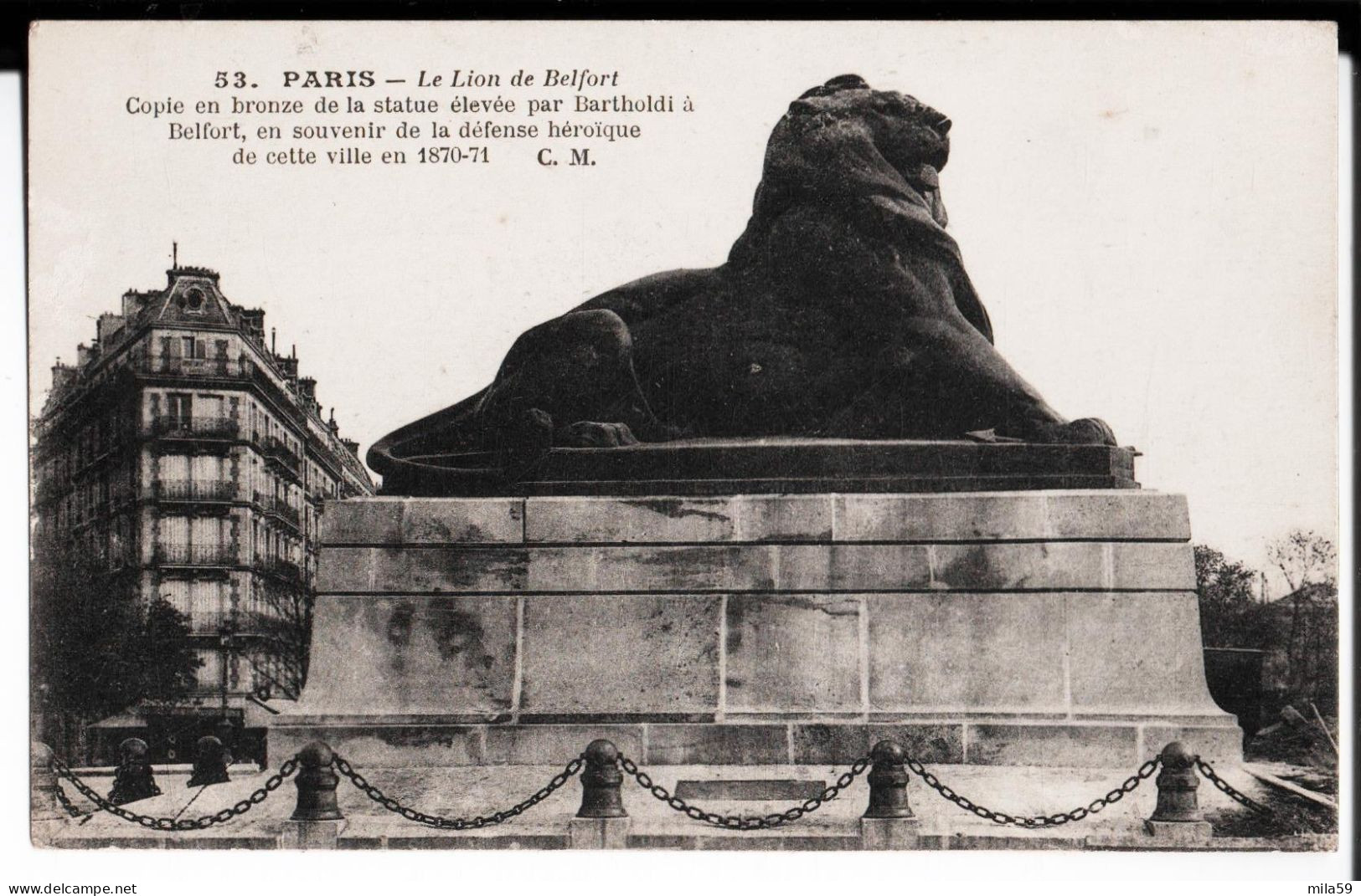 Paris. Le Lion De Belfort. De Alex. M. Rouge à Melle Bole Ou Bote . 1919. - Statues