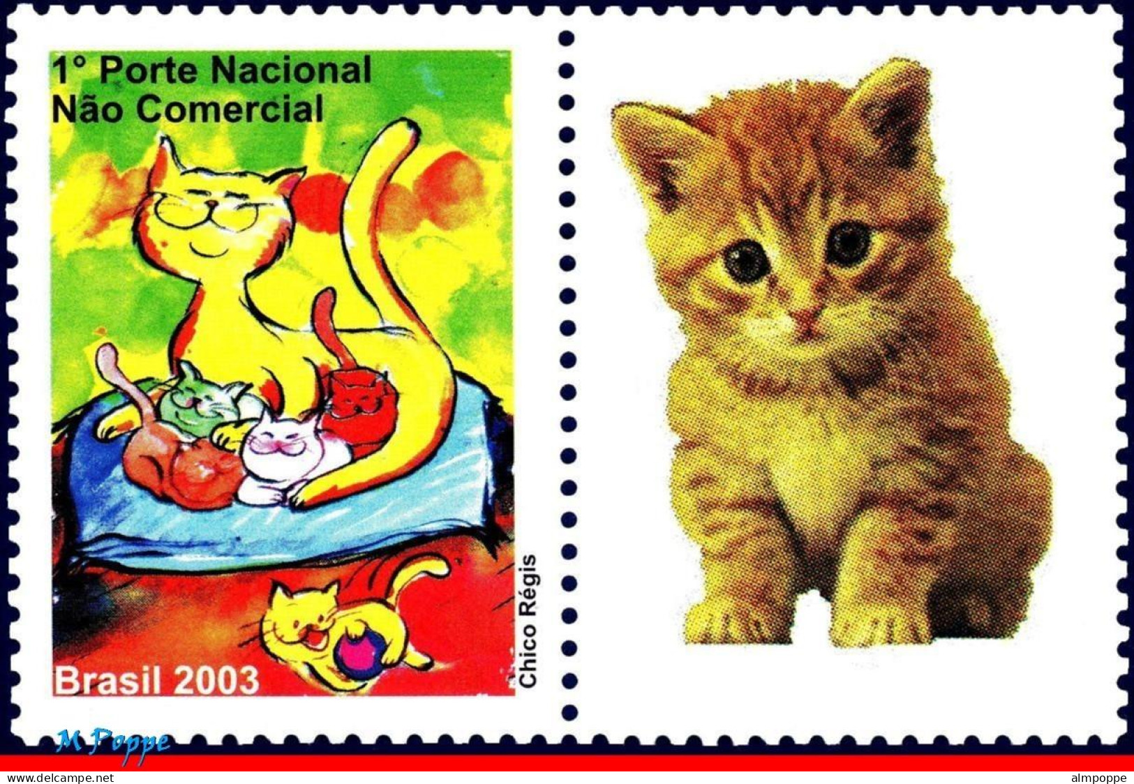 Ref. BR-2913-15 BRAZIL 2004 - CATS, NOVEL, RINGS, DOVE,HEART,STAMPS PERSONALIZED MNH, ANIMALS, FAUNA 3V Sc# 2913-2915 - Personalisiert