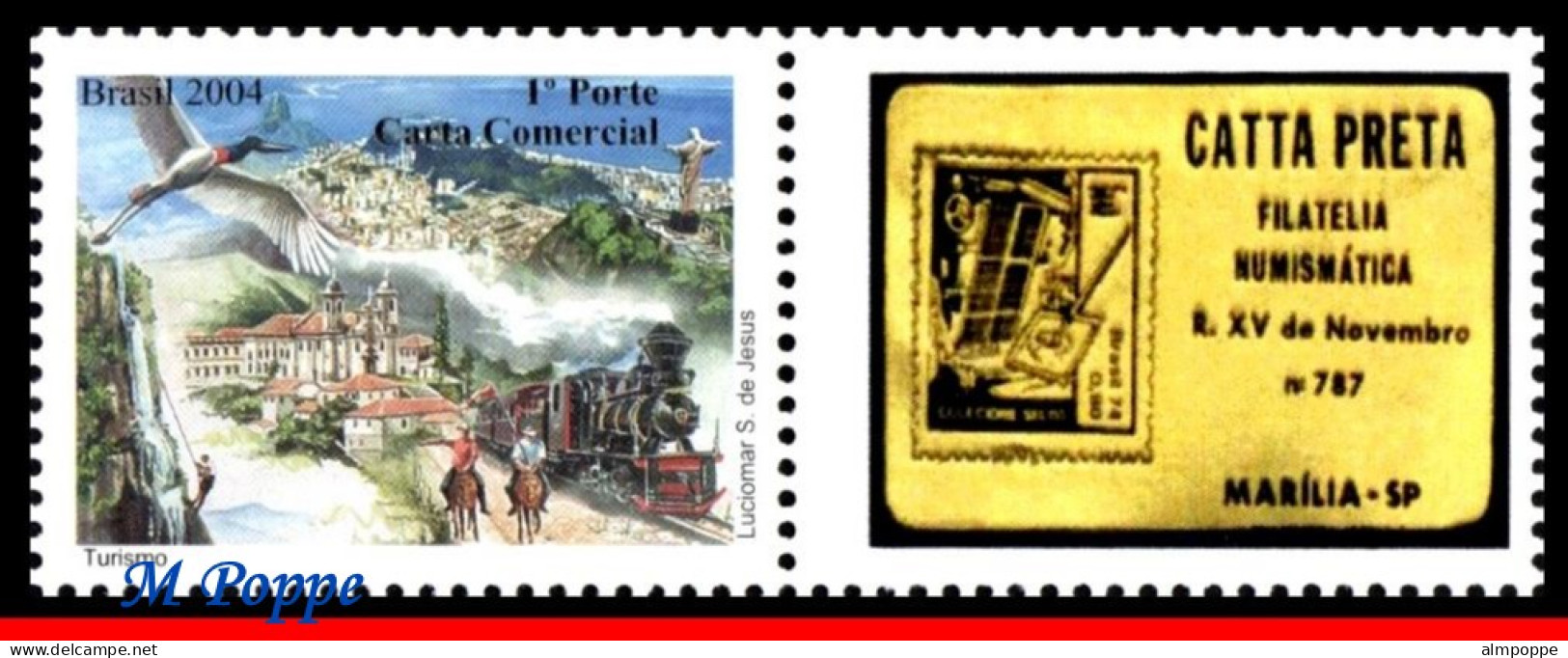 Ref. BR-2942-5 BRAZIL 2004 - TOURISM, BIRDS, TRAIN,CHURCHES, PERSONALIZED MNH, ARCHITECTURE 1V Sc# 2942 - Personalisiert