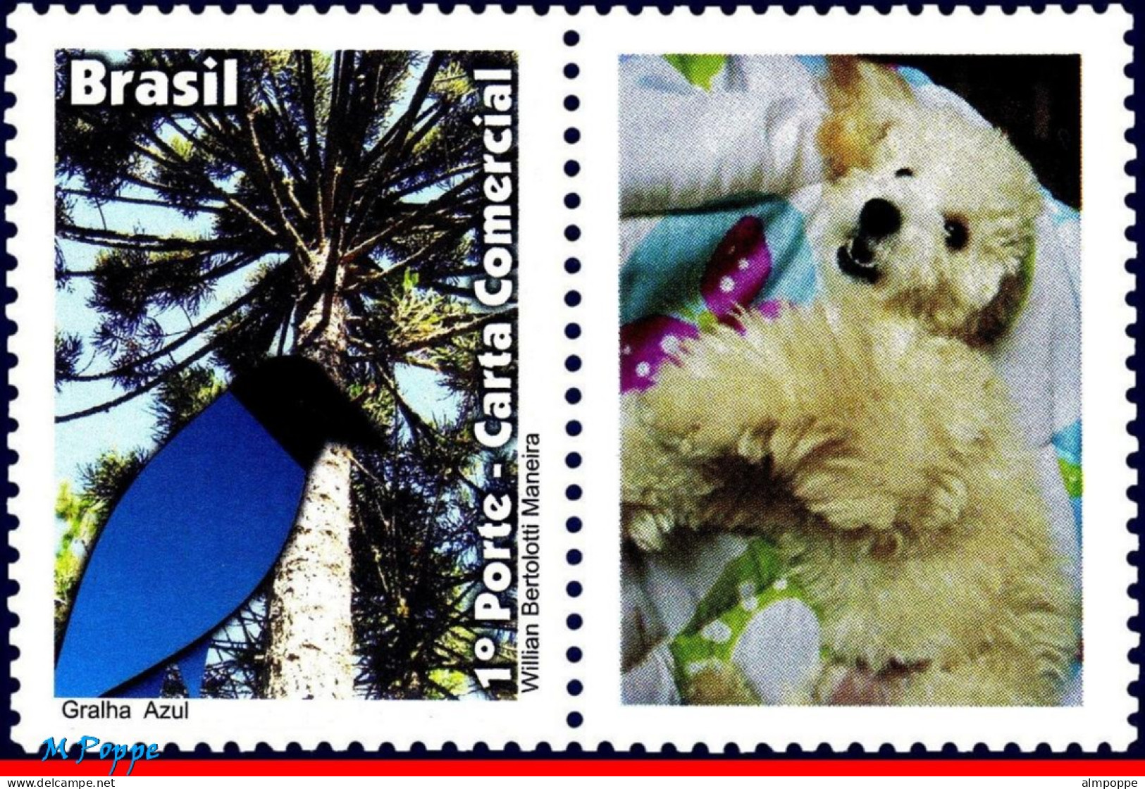 Ref. BR-3204-1FO BRAZIL 2011 - BLUE JACKDAW,BIRDS, DOG, SHEET PERSONALIZED MNH, ANIMALS, FAUNA 12V Sc# 3204 - Personalisiert