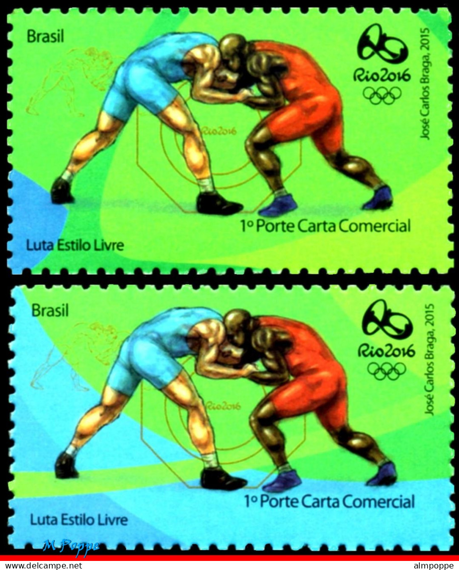 Ref. BR-OLYM-E10 BRAZIL 2015 - OLYMPIC GAMES, RIO 2016,WRESTLING, STAMPS OF 1ST & 4TH SHEET,MNN, SPORTS 3V - Lutte