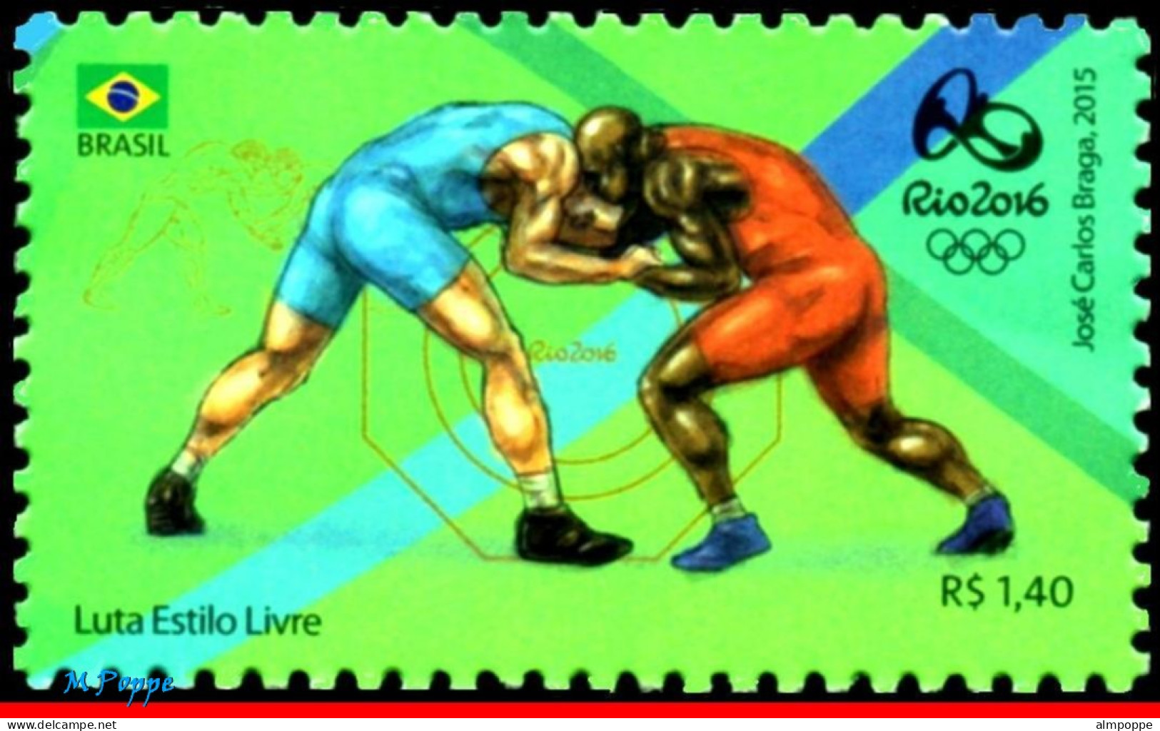 Ref. BR-OLYM-E10 BRAZIL 2015 - OLYMPIC GAMES, RIO 2016,WRESTLING, STAMPS OF 1ST & 4TH SHEET,MNN, SPORTS 3V - Lutte