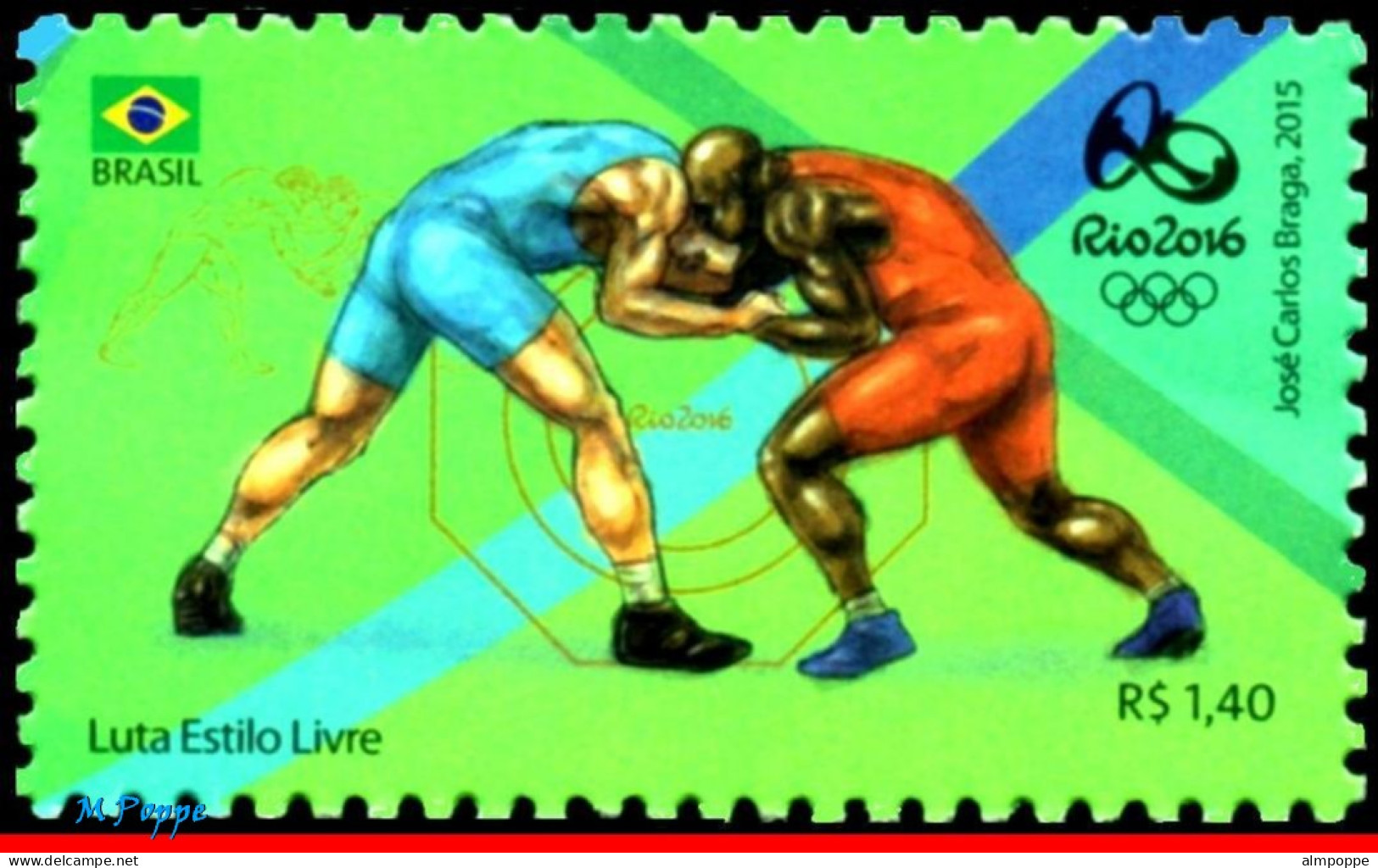 Ref. BR-OLYM-E10 BRAZIL 2015 - OLYMPIC GAMES, RIO 2016,WRESTLING, STAMPS OF 1ST & 4TH SHEET,MNN, SPORTS 3V - Lucha