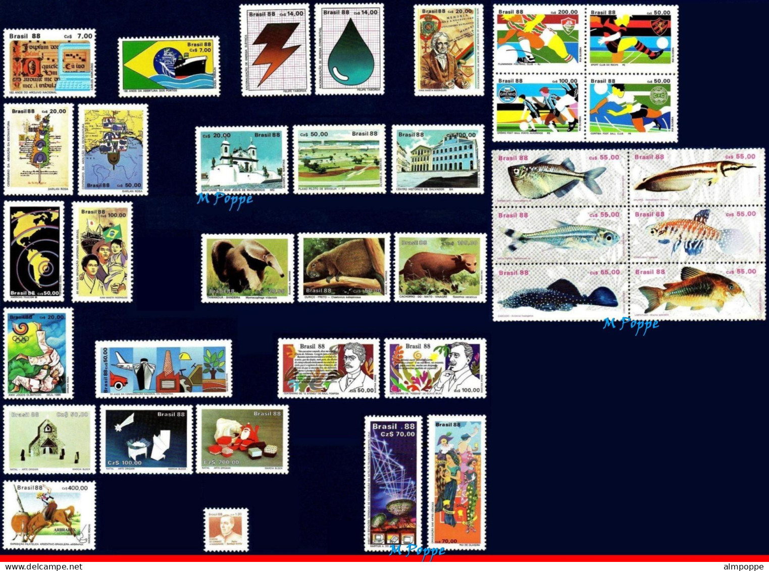 Ref. BR-Y1988-S BRAZIL 1988 - ALL COMMEMORATIVE STAMPSOF THE YEAR, 36V, MNH, . 36V - Annate Complete