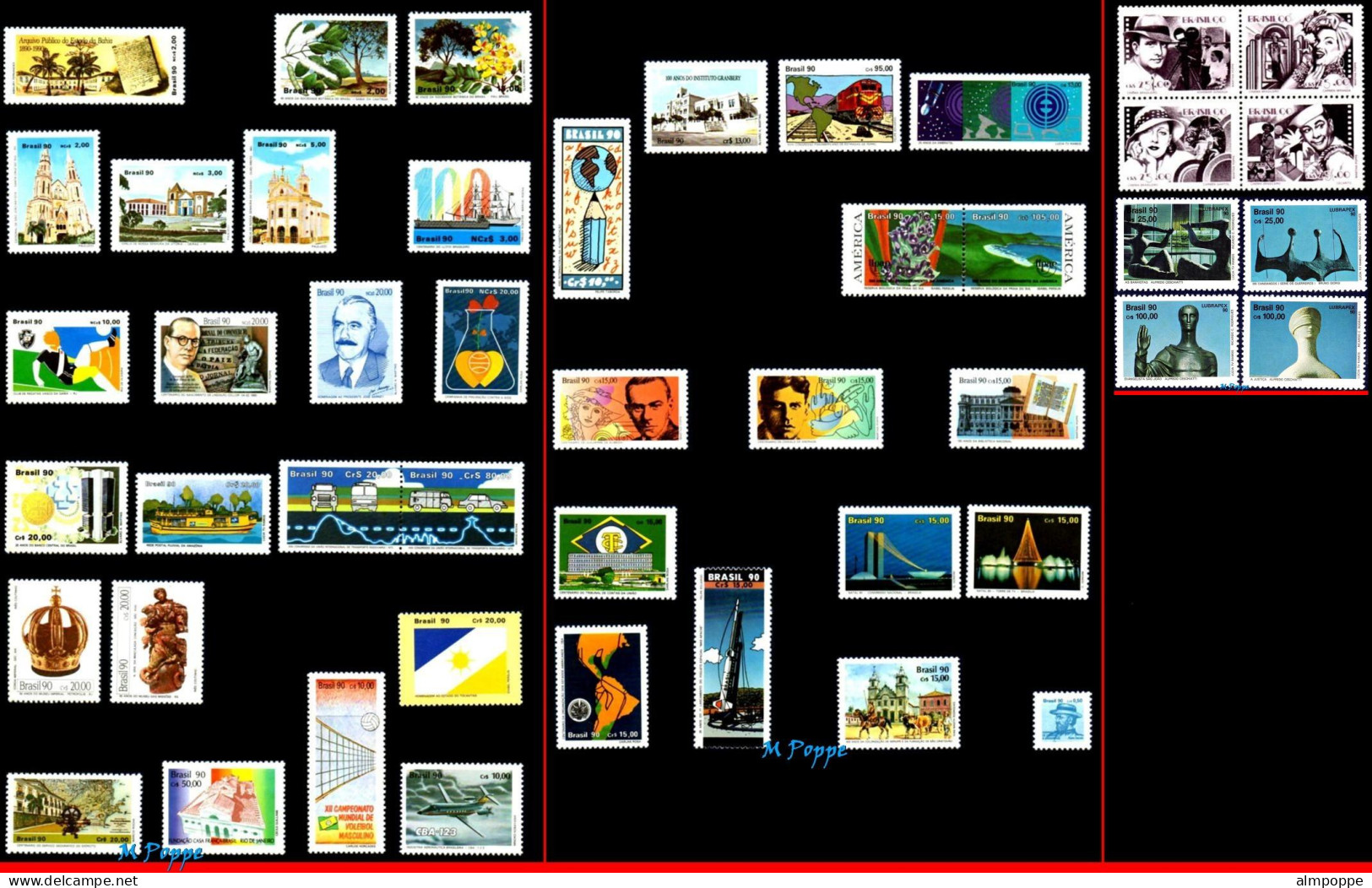 Ref. BR-Y1990-S BRAZIL 1990 - ALL COMMEMORATIVE STAMPSOF THE YEAR, 46V, MNH, . 46V Sc# 2228~2296 - Full Years