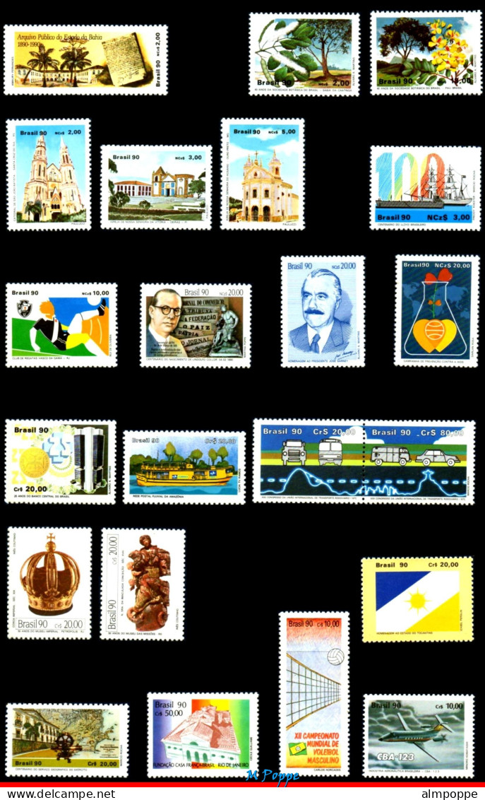 Ref. BR-Y1990-S BRAZIL 1990 - ALL COMMEMORATIVE STAMPSOF THE YEAR, 46V, MNH, . 46V Sc# 2228~2296 - Full Years