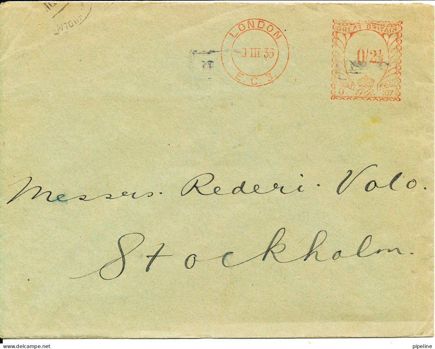Great Britain Cover With Meter Cancel Sent To Sweden London 3-3-1936 - Lettres & Documents