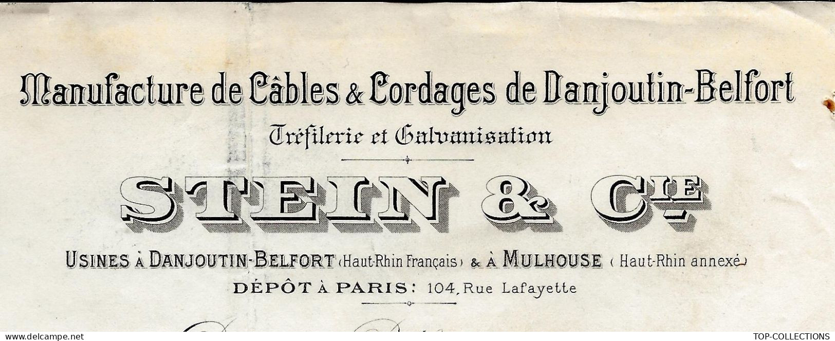 1911 ENTETE STEIN MANUFACTURE CABLES CORDAGES Danjoulin Belfort > Vairet Baudot Briqueterie Devenue Musée  Ciry Le Noble - 1900 – 1949