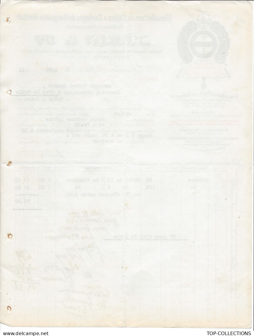 1911 ENTETE STEIN MANUFACTURE CABLES CORDAGES Danjoulin Belfort > Vairet Baudot Briqueterie Devenue Musée  Ciry Le Noble - 1900 – 1949