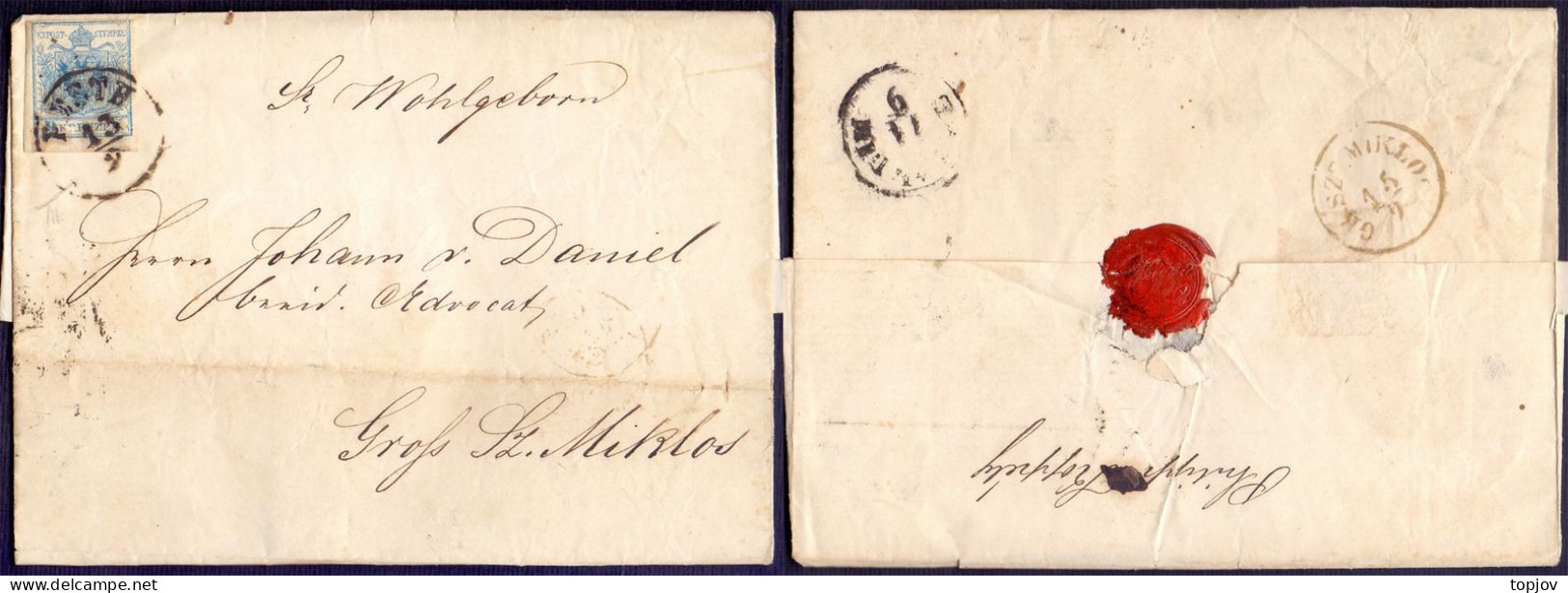 HUNGARY - AUSTRIA ROMANIA  - BANAT - ERROR "POSP"+"KREUZER" - 9 Kreuzer - PEST To GR.SZT.MIKLOS - 1850 -  RARE - ...-1867 Préphilatélie