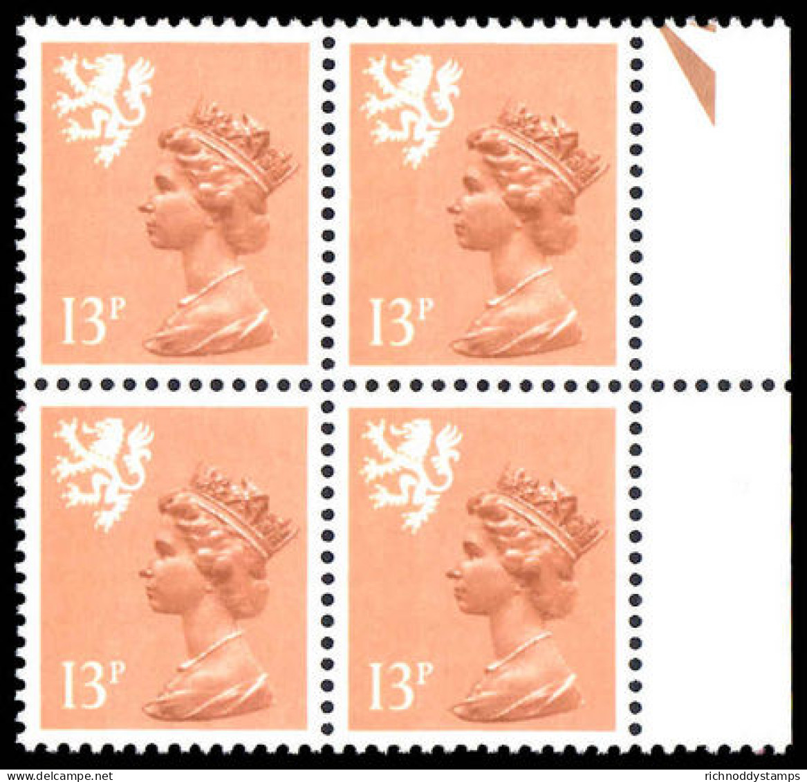 Scotland 1971-93 13p Pale Chestnut Type II Litho Waddington Block Of 4 Unmounted Mint. - Scotland