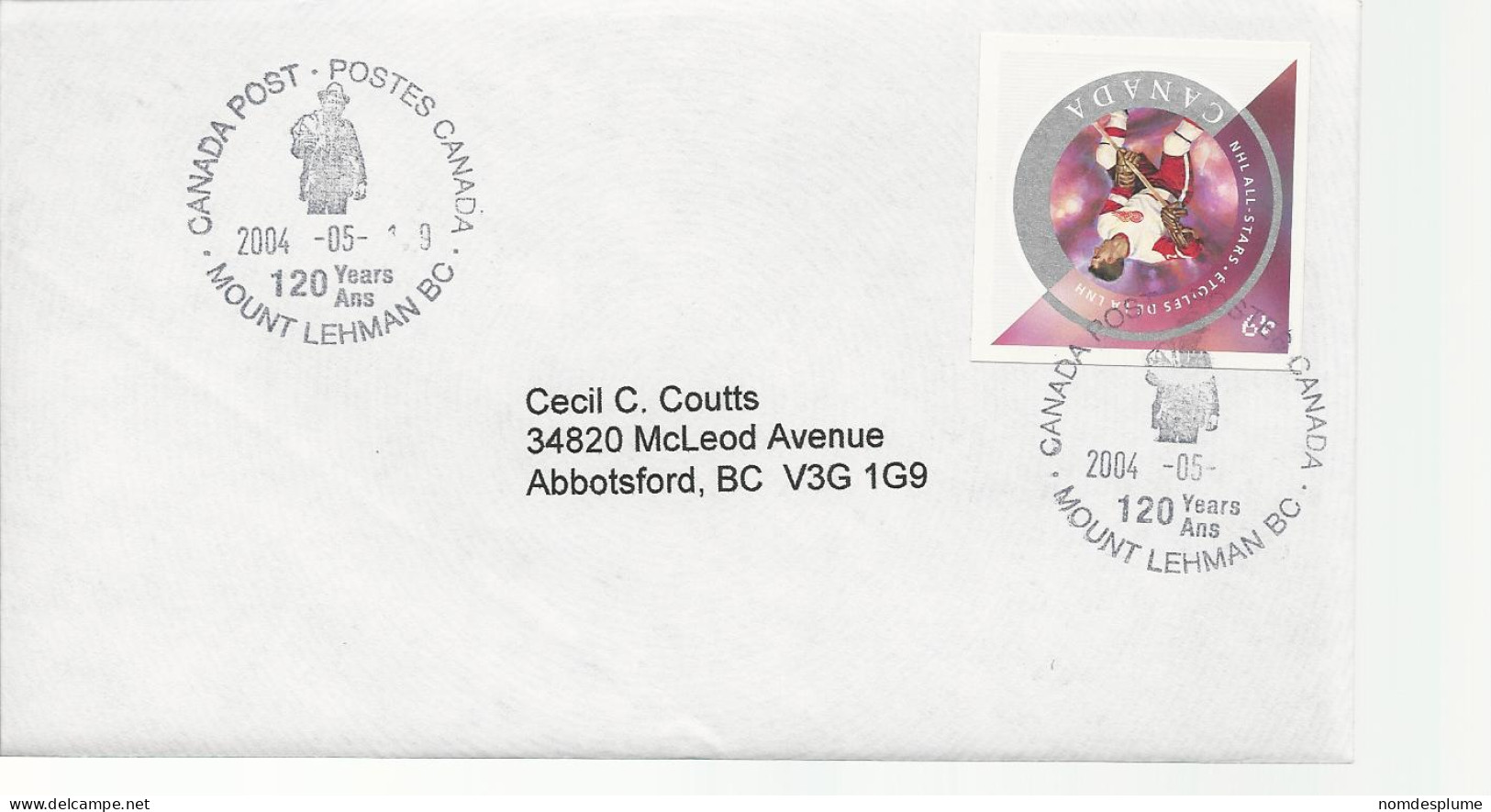 23079) Canada Postmark Cancel 19 May 2004 Mount Lehman BC 120 Anniversary Year - Covers & Documents