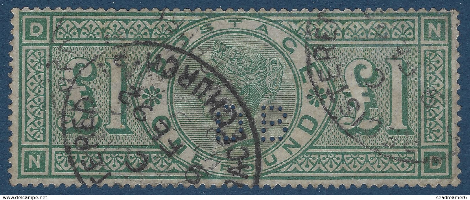 Grande Bretagne N°105 1£ Vert Perfin D.B Oblitéré De 1892 Dateur Recommandé TTB - Gebruikt