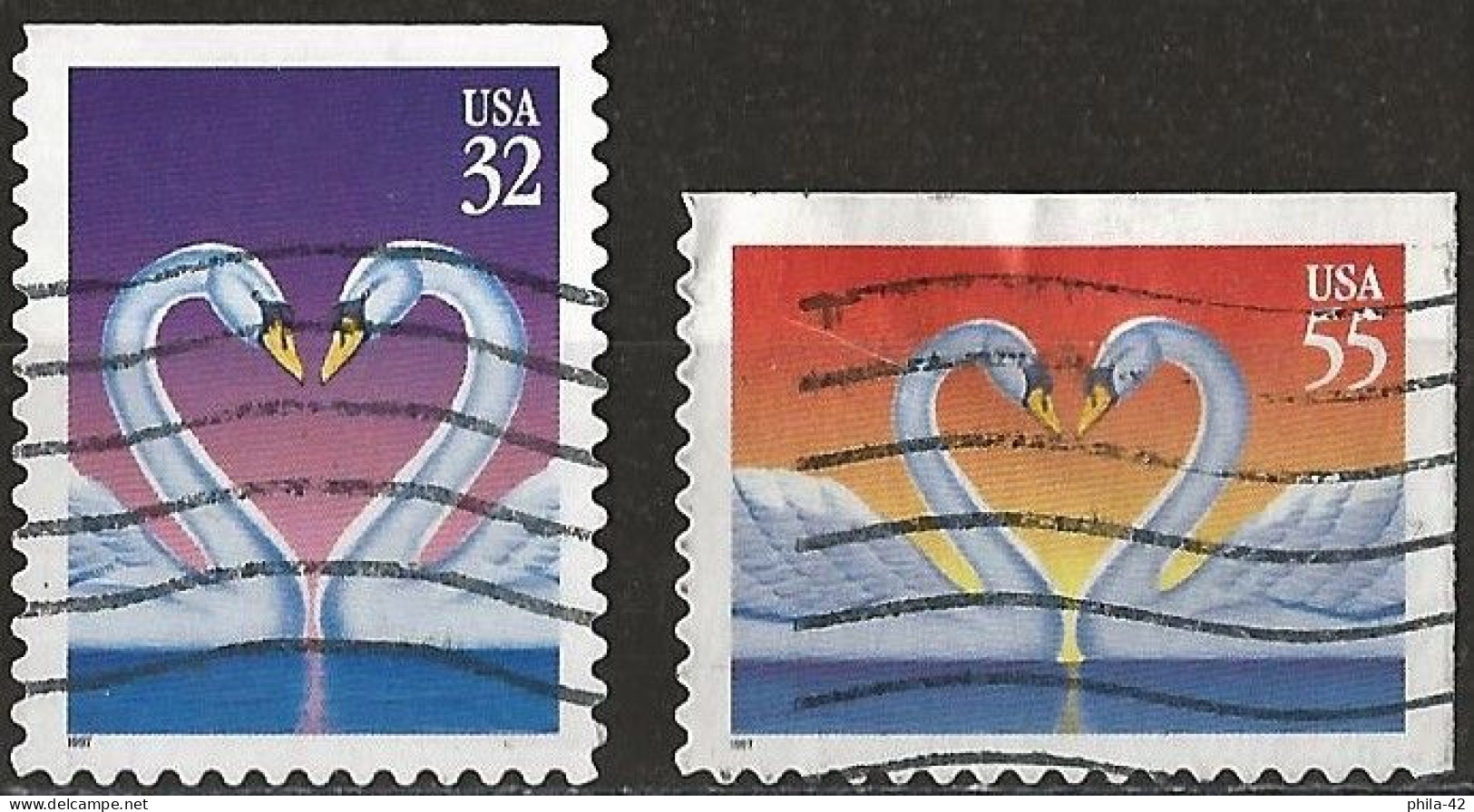 United States 1997 - Mi 2803 BDo & 2804 BEor - YT 2588/89 ( Stamp Love : Swans ) - Swans