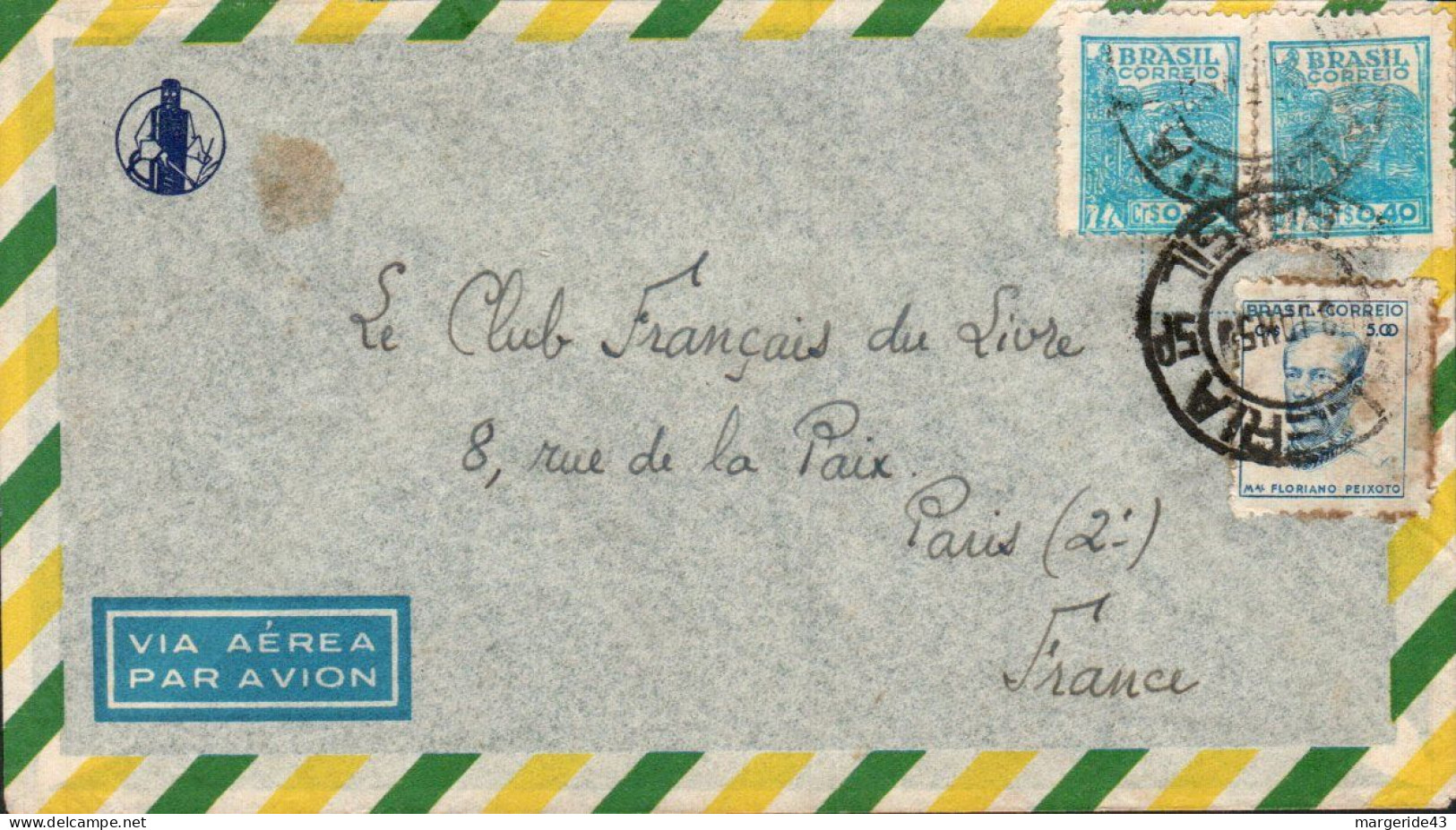 BRESIL AFFRANCHISSEMENT COMPOSE SUR LETTRE AVION POUR LA FRANCE 1950 - Briefe U. Dokumente