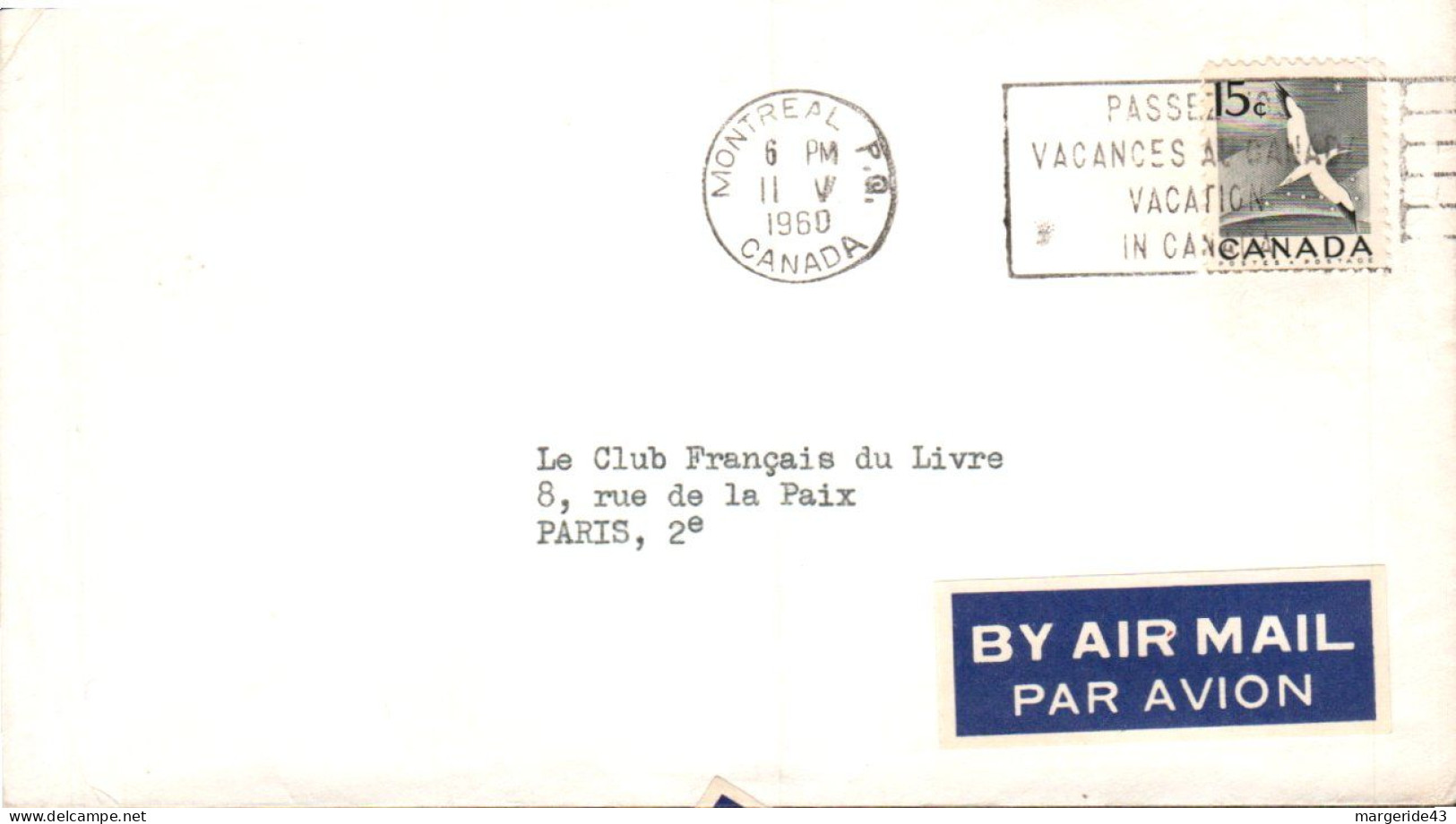 CANADA SEUL SUR LETTRE POUR LA FRANCE 1960 - Briefe U. Dokumente