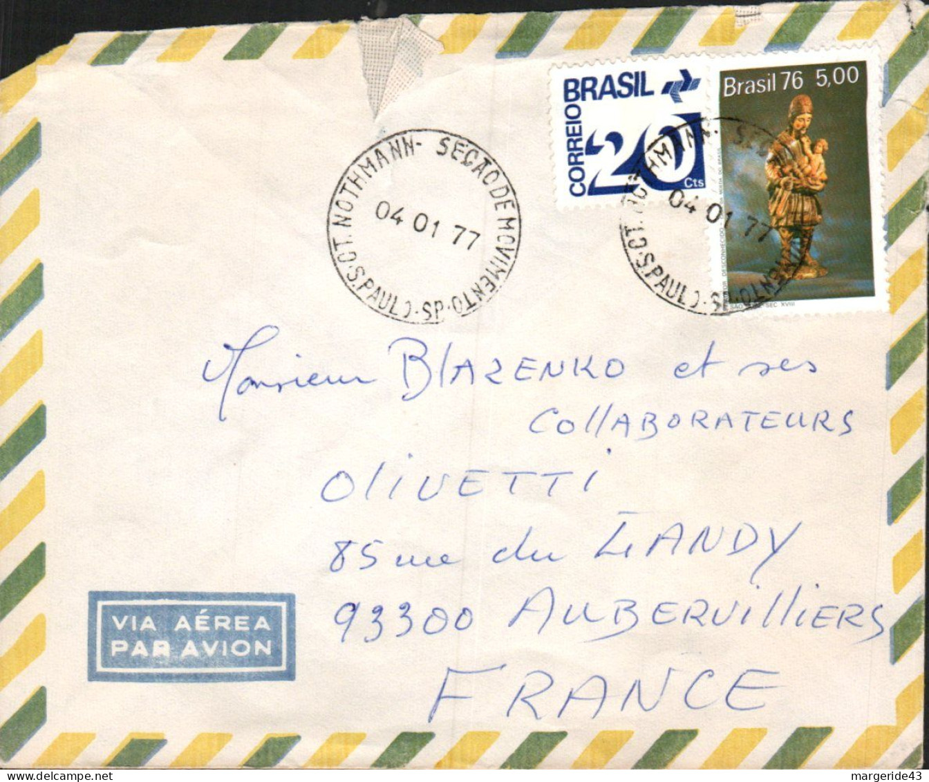 BRESIL AFFRANCHISSEMENT COMPOSE SUR LETTRE POUR LA FRANCE 1977 - Cartas & Documentos