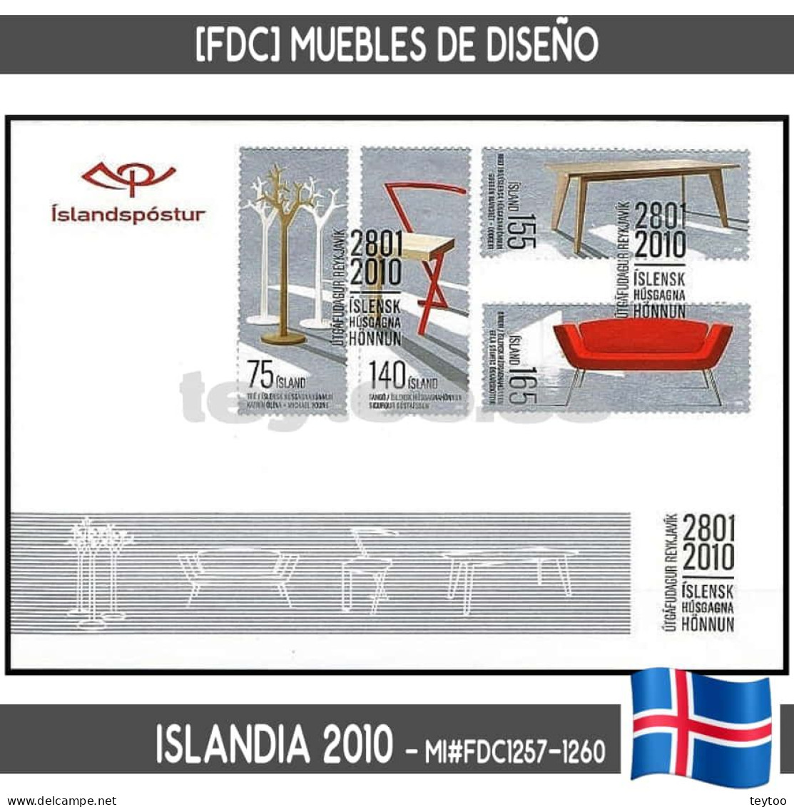 B0897.1# Islandia 2010. [FDC] Diseño Islandés (N) MI#1257-1260 - FDC