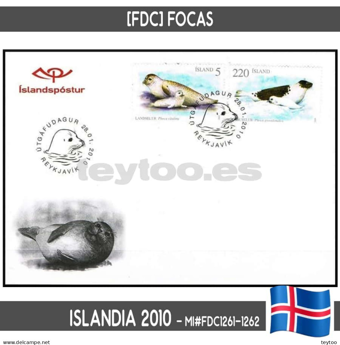 B0756.1# Islandia 2010. [FDC] Fauna. Focas (N) MI#1261-1262 - FDC