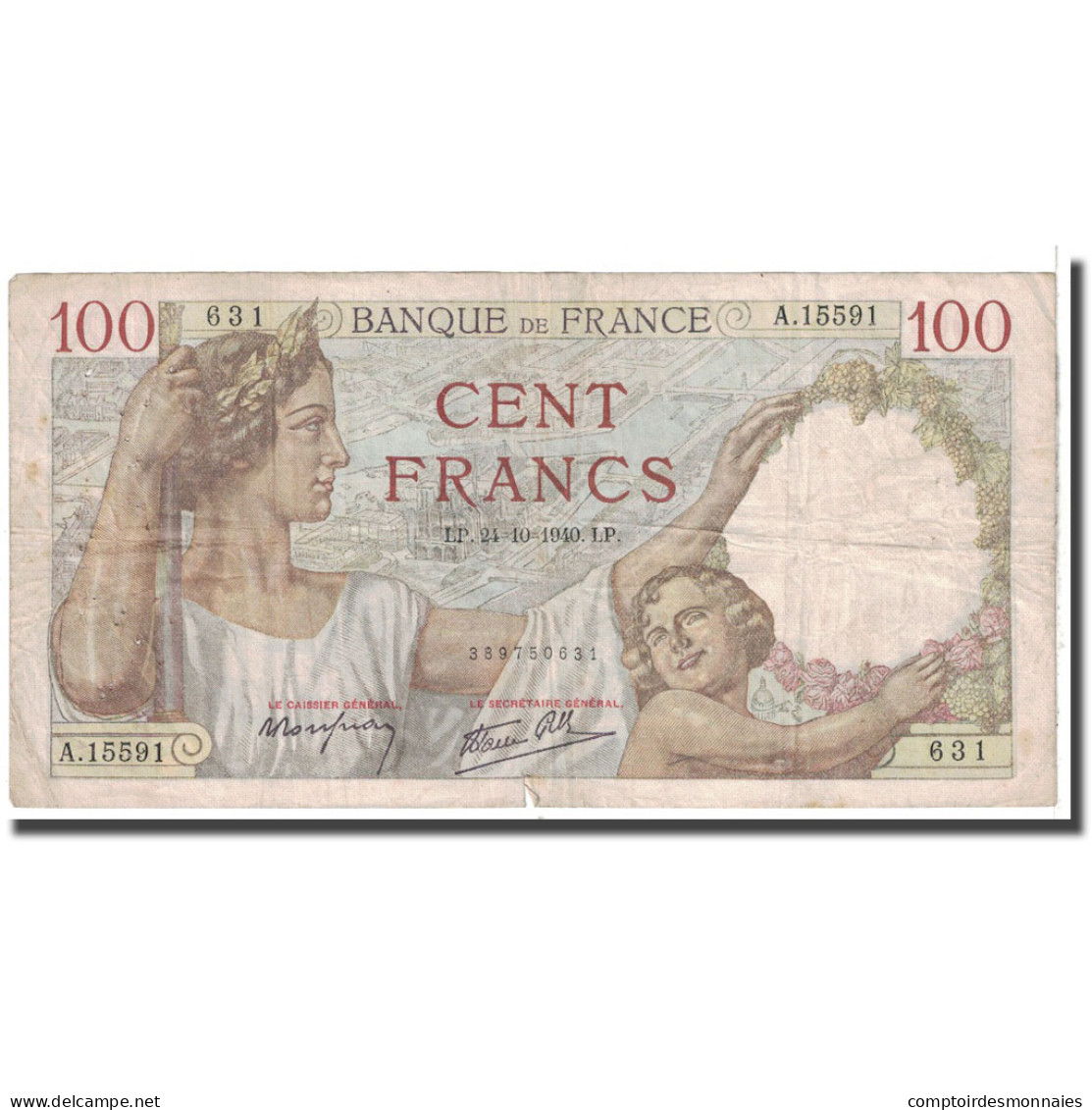 France, 100 Francs, Sully, 1940, 1940-10-24, TB, Fayette:26.39, KM:94 - 100 F 1939-1942 ''Sully''
