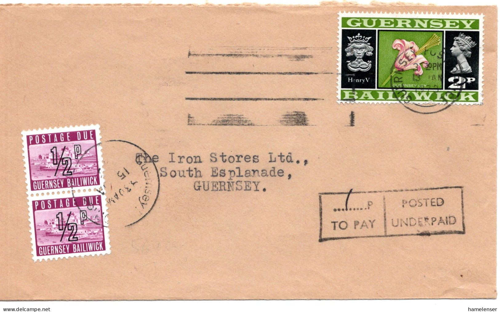 67651 - Grossbritannien / Guernsey - 1973 - 2p QEII EF A LokalBf GUERNSEY, M 2@1/2p Portomarken - Guernsey