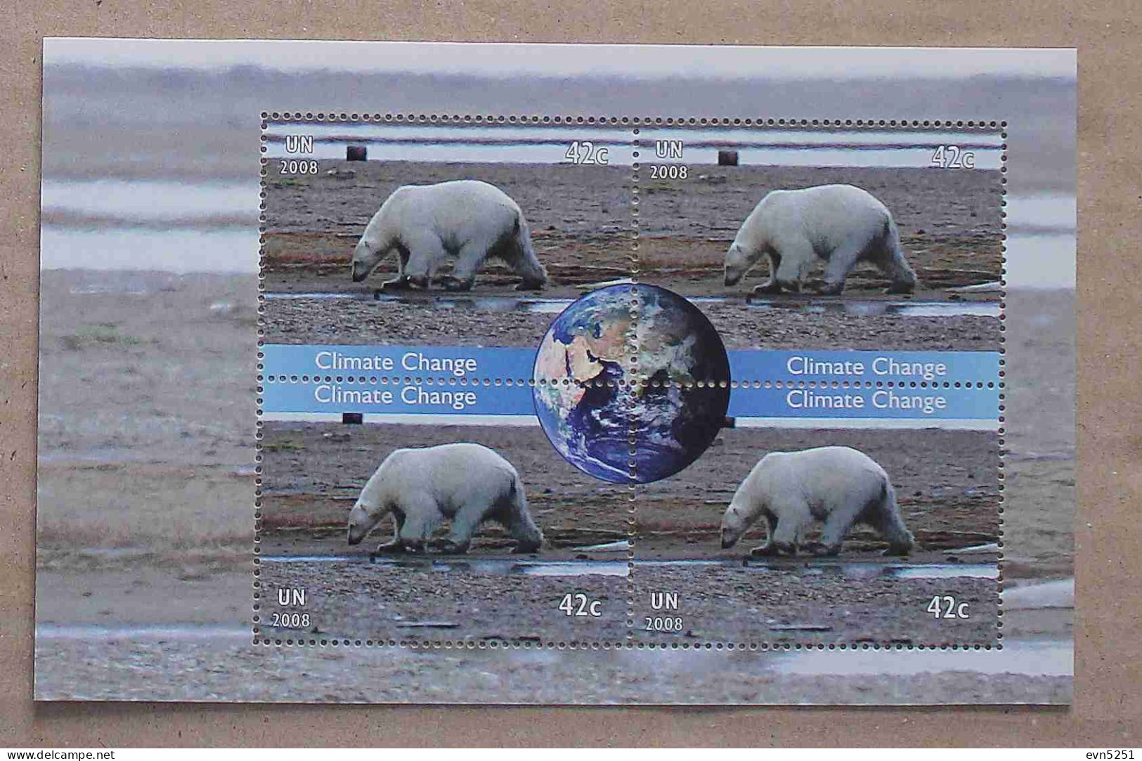 N-U-C Ny08-01 : Nations Unies New-York  - Changement De Climat, Ours Polaire Sur Terrain Dégelé Et Globe Terrestre - Unused Stamps