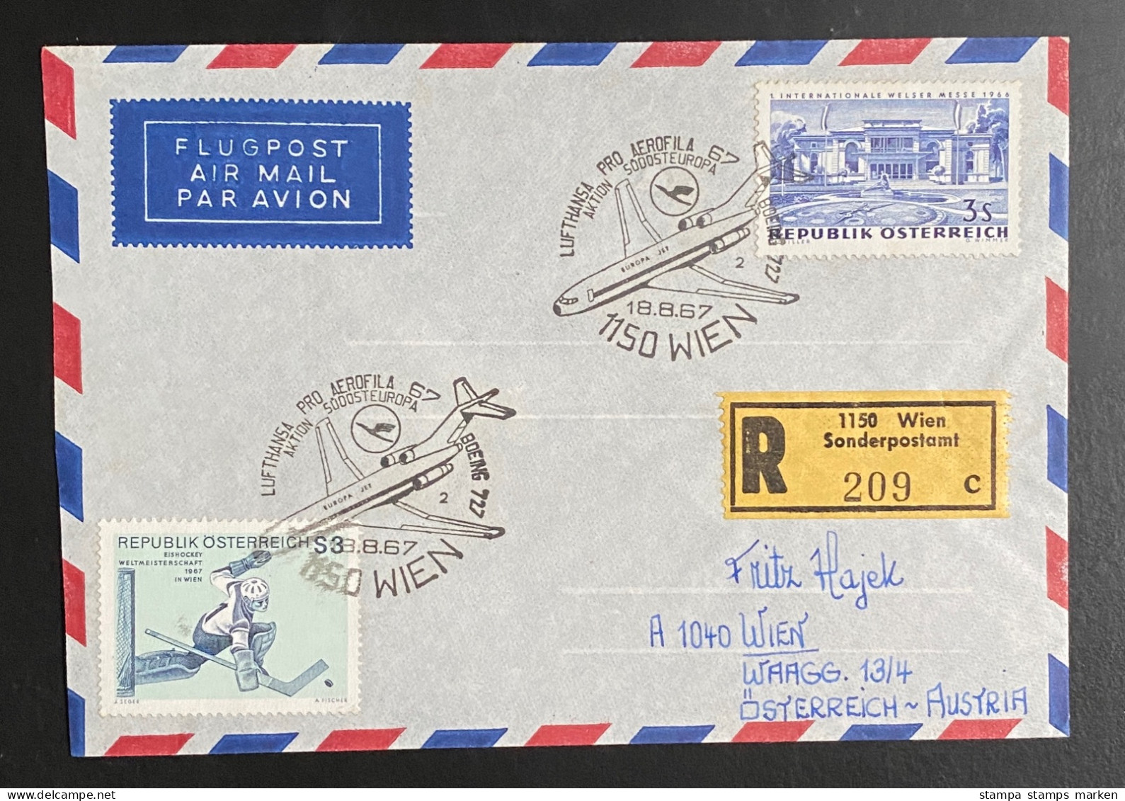 Österreich 1967 Eingeschriebener Brief Mit Mi. 1235 U. 1215 + SStmpl. Lufthansa Pro Aerophila Wien - Sonstige & Ohne Zuordnung