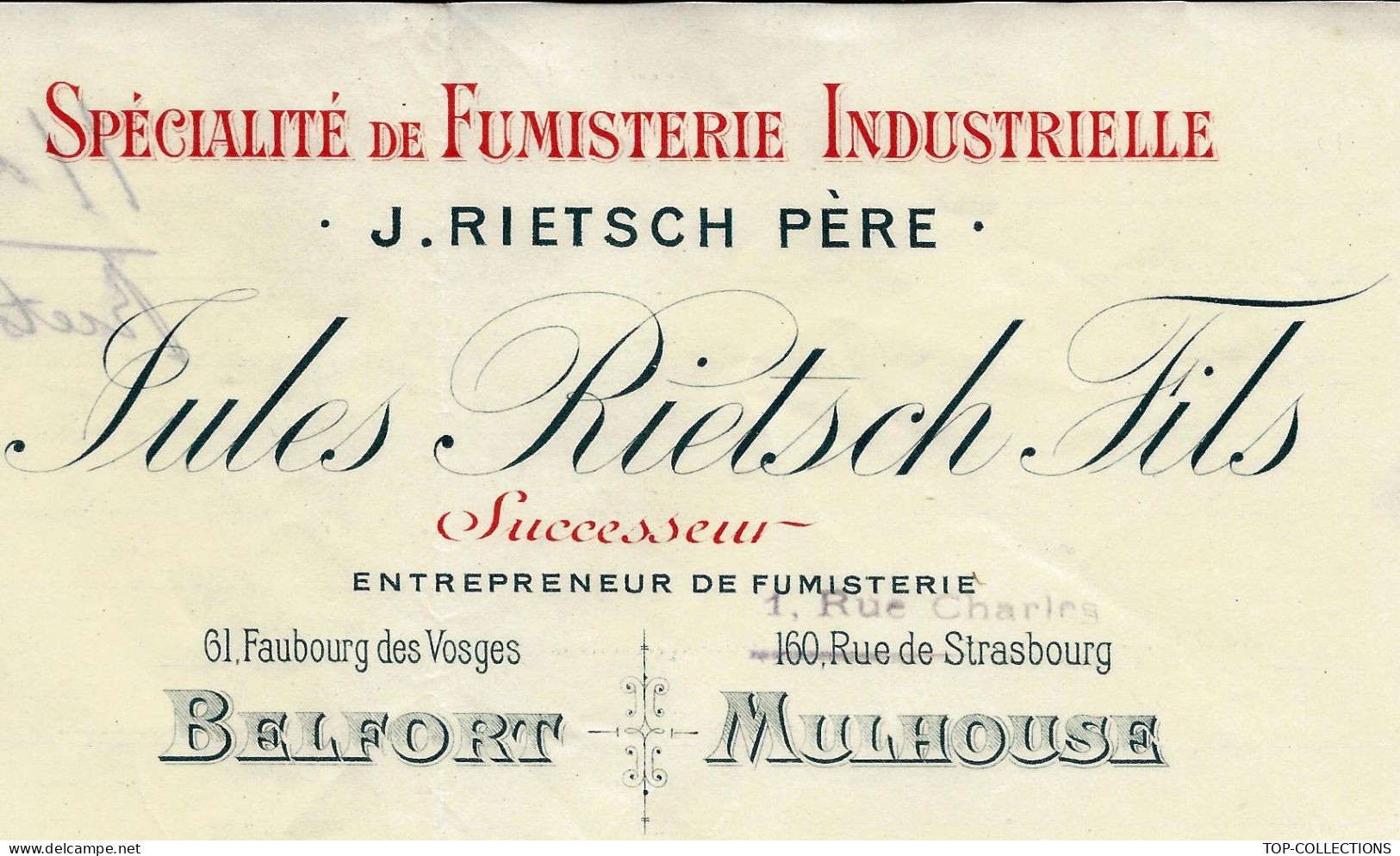 1910 ENTETE CHEMINEES INDUSTRIELLES J.RIETSCH BELFORT Mulhouse => Vairet Baudot Briqueterie => Musée Ciry Le Noble S.& L - 1900 – 1949