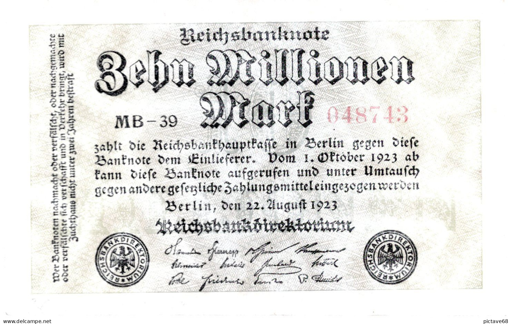 ALLEMAGNE / REICHSBANKNOTE DE 10 MILLIONEN MARK  BON ETAT - 10 Millionen Mark