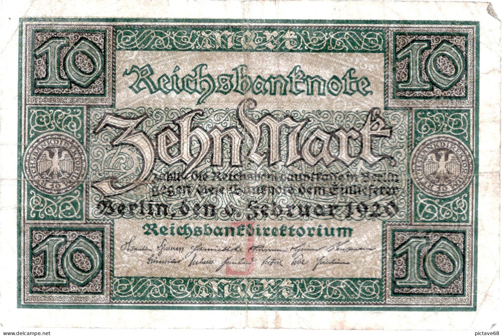 ALLEMAGNE / REICHSBANKNOTE DE10 MARK  Lettre: J - 10 Mark