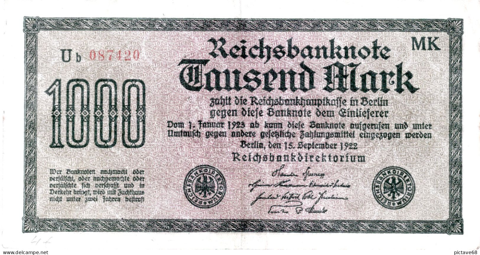 ALLEMAGNE / REICHSBANKNOTE DE 1000 MARK - 1000 Mark