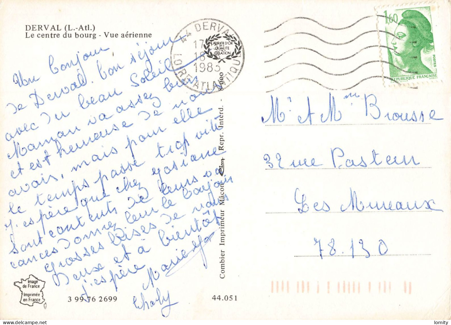 44 Derval Le Centre Du Bourg Vue Aérienne CPM Cachet Derval 1983 - Derval