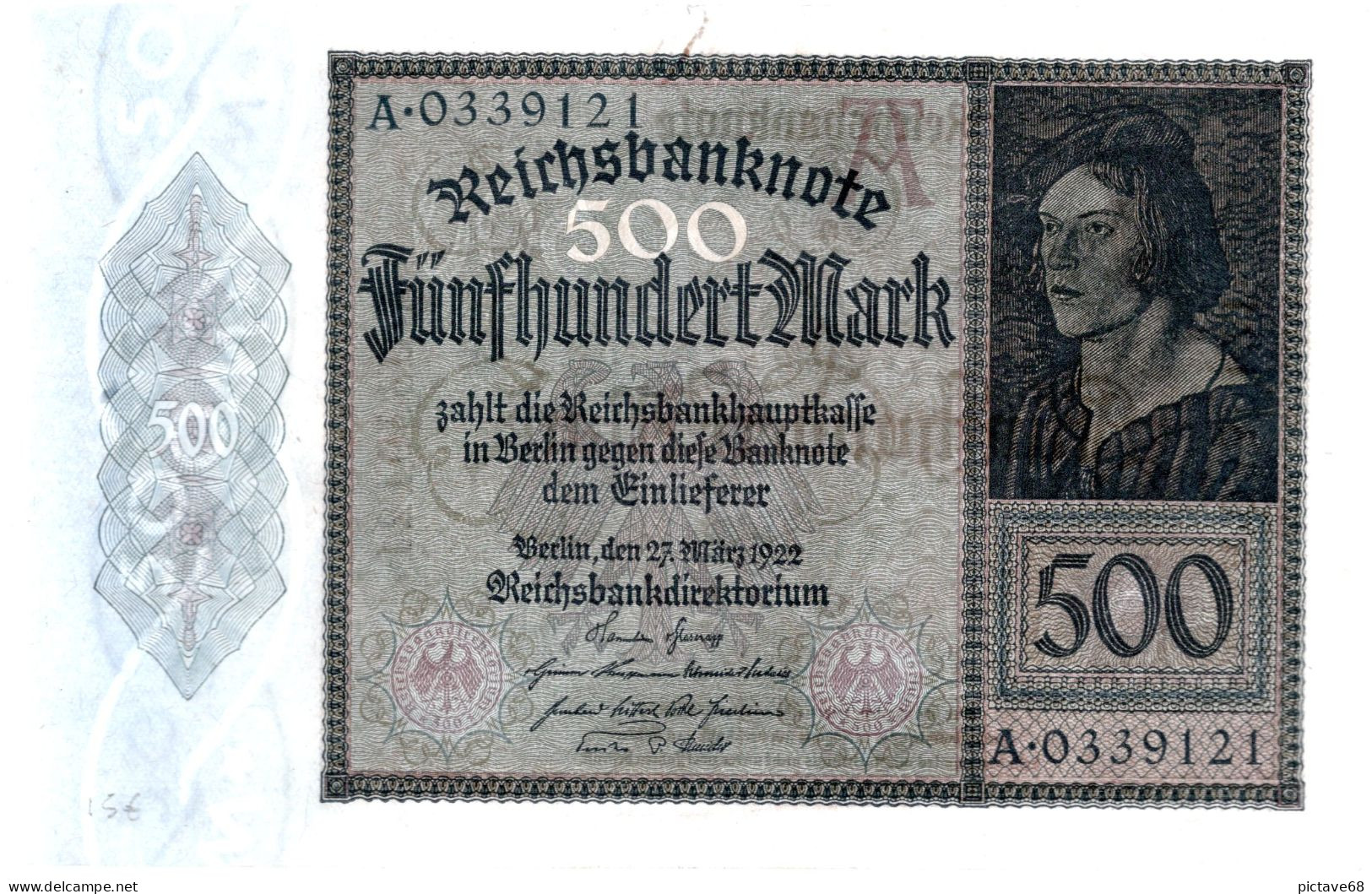 ALLEMAGNE /GERMANY / N° 73 Billet De 500 Mark Du 27.3.1922. Bleu Foncé Et Vert Olive. Portrait J. Mayer En Haut à Droite - 500 Mark