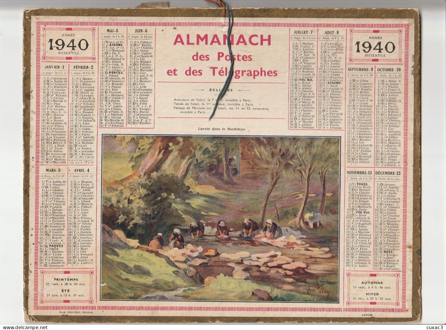 ALMANACH Des Poste 1960 -  Département De L 'aude - Lavoir Du Morbihan - Tamaño Grande : 1921-40