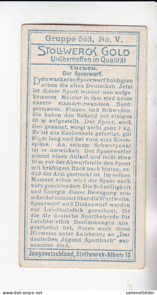 Stollwerck Album No 15 Turnen  Der Speerwurf    Grp 563#5 Von 1915 - Stollwerck