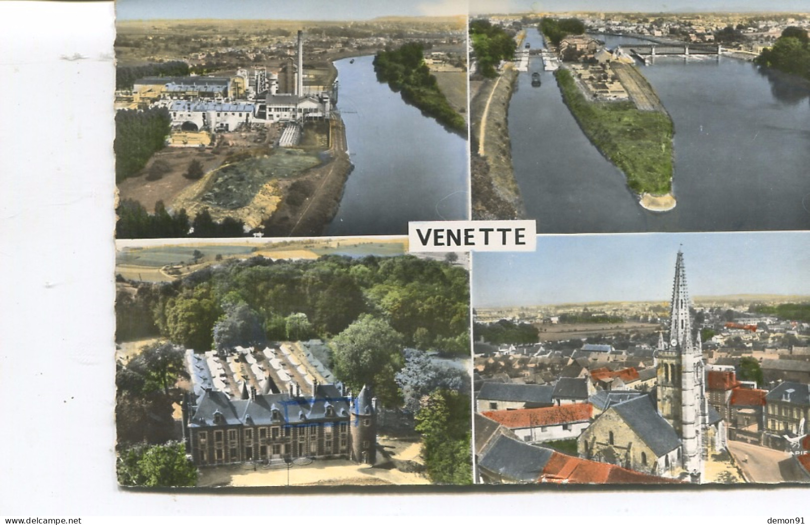 CPSM GF - VENETTE - En Avion Au-dessus De.....L'Usine - Vue Panoramique - Château - L'Eglise - 1965 - - Venette