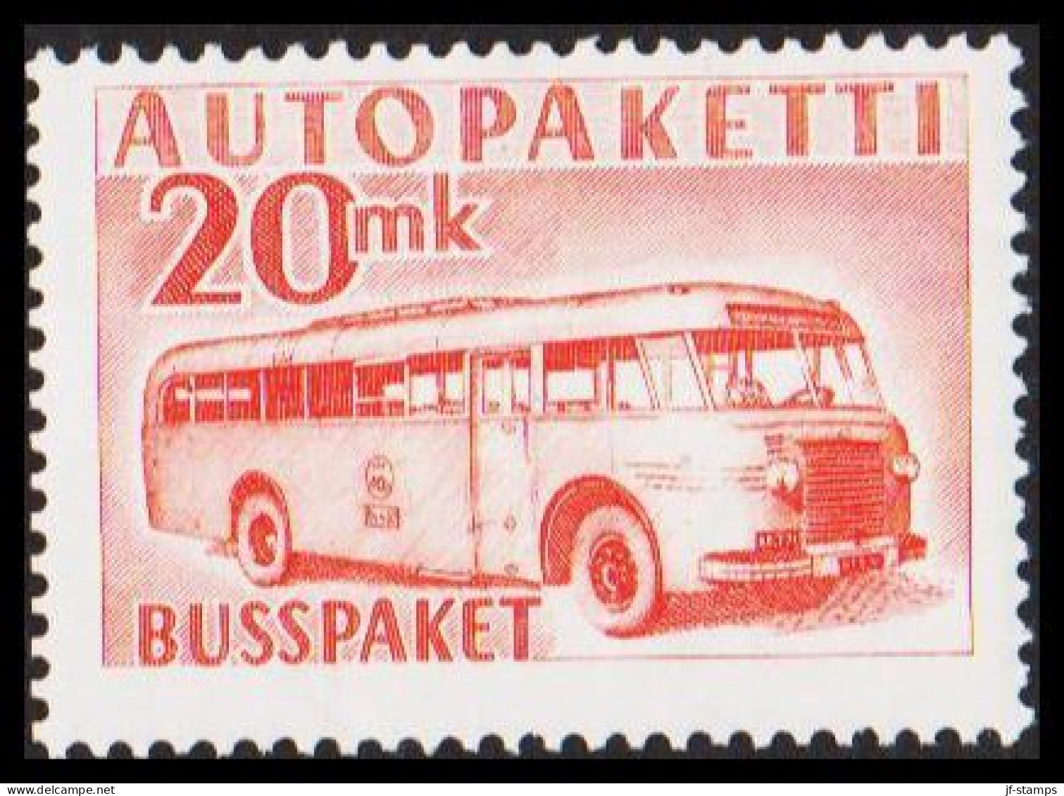 1952-1958. FINLAND. Mail Bus. 20 Mk. AUTOPAKETTI - BUSSPAKET Never Hinged. (Michel AP 7) - JF534382 - Bus Parcels / Colis Par Autobus / Pakjes Per Postbus