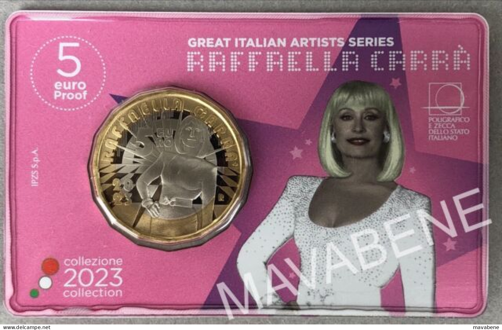 ITALIA 2023 RAFFAELLA CARRÀ SERIE GRANDI ARTISTI MONETA 5 EURO PROOF COINCARD - Sammlungen