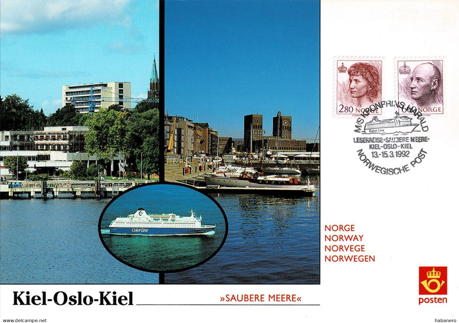 NORWAY 1992 PU89 FERRY KIEL-OSLO PHILATELIC EXHIBITION CARD - Cartes-maximum (CM)