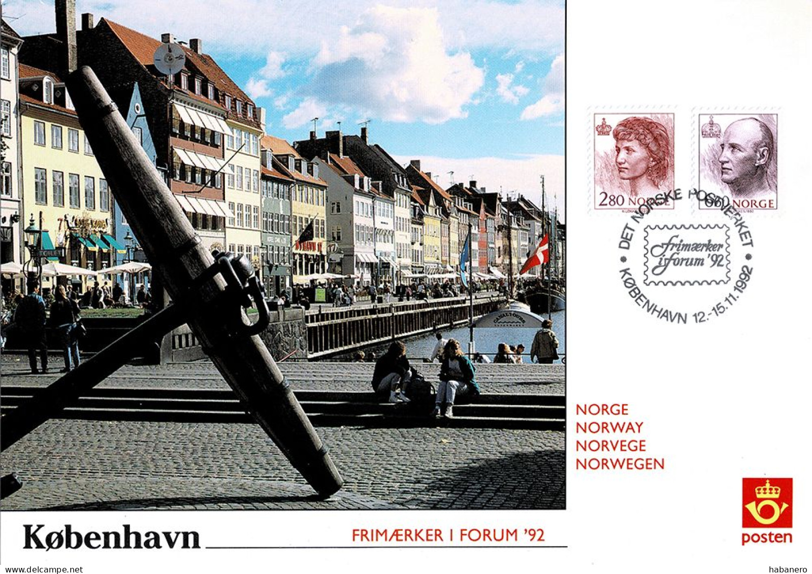 NORWAY 1992 PU96 COPENHAGEN FRIMÆRKER I FORUM '92 PHILATELIC EXHIBITION CARD - Maximumkaarten
