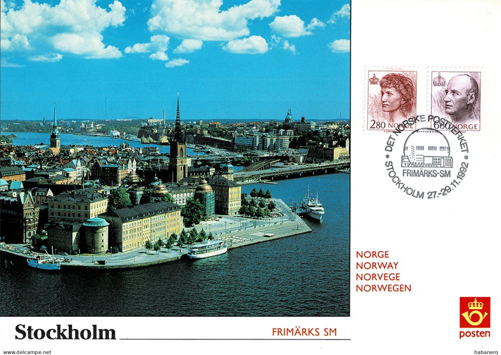 NORWAY 1992 PU97 STOCKHOLM PHILATELIC EXHIBITION CARD - Tarjetas – Máximo